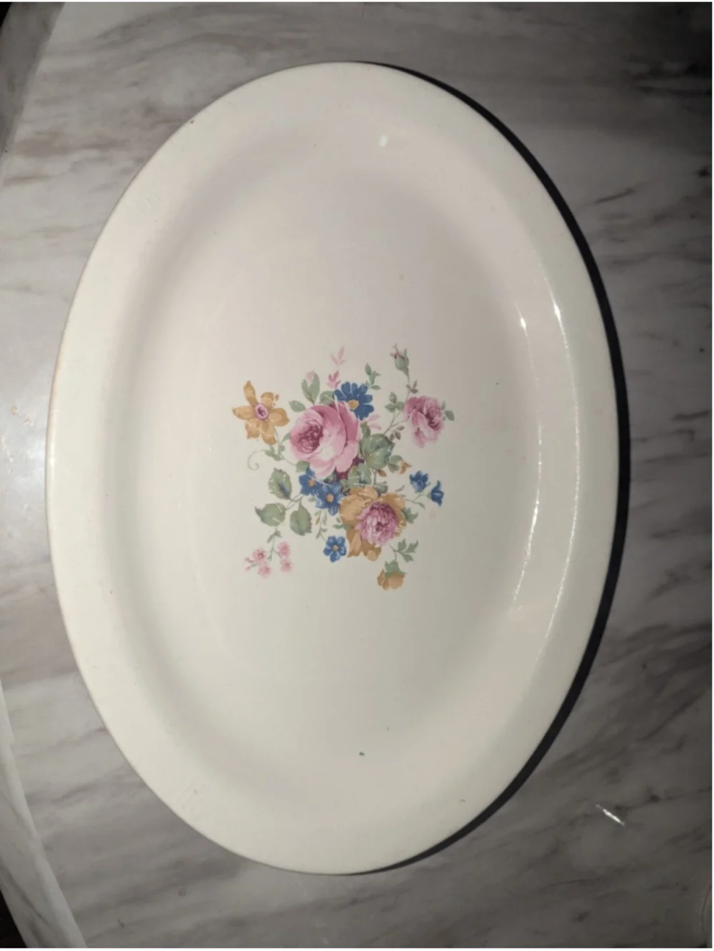 Vintage Scio Floral Oval Serving Platter Cream Ceramic China Cottagecore Floral